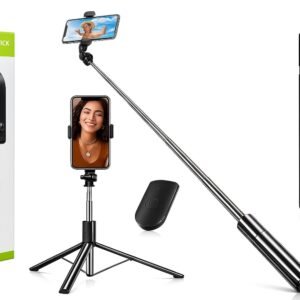 Selfie Stick Tripod Stand with LED Light – 3-in-1 Phone Stand with Bluetooth Remote & Rechargeable Ring Light for Photos, Makeup, Vlogging, and Video Calls (6FT Stick with Light)