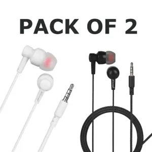 wired earphones pack of 2 ( 1 black , 1 white )